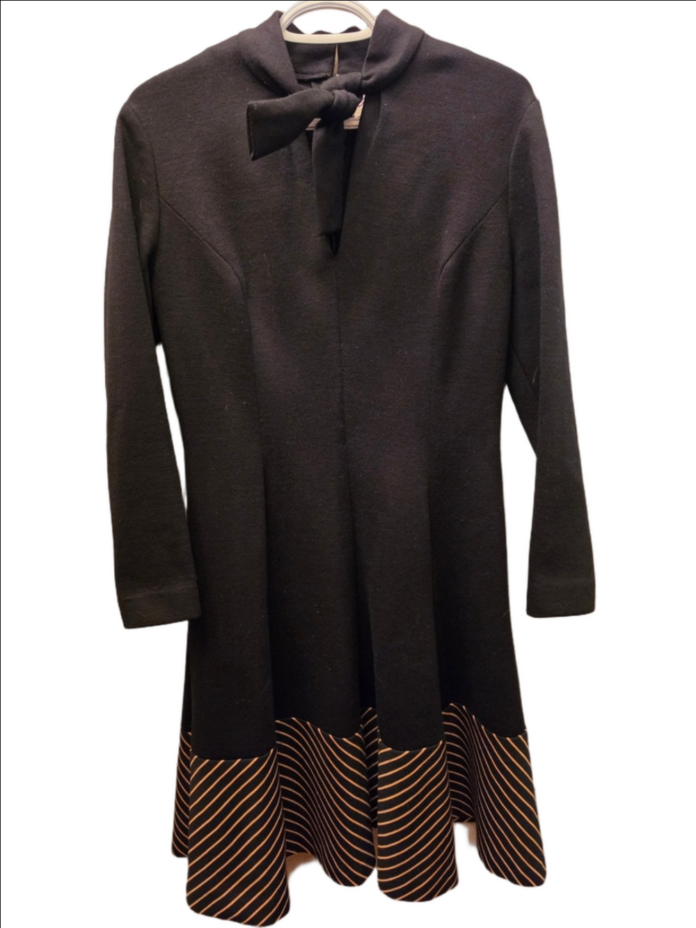 Vintage Jean Jourdain Paris 100% Wool Black Tie Bow Midi Dress